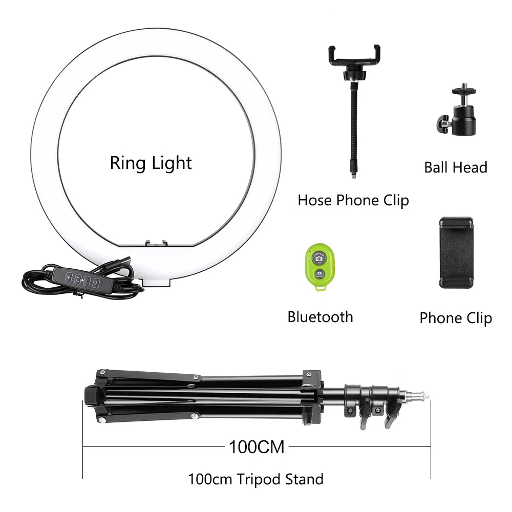 SH 10 inch 26cm Led Ring Light Photography Fill Lighting With Tripod Stand Holder Usb Charge Selfie Led Lamp For Streaming Video
